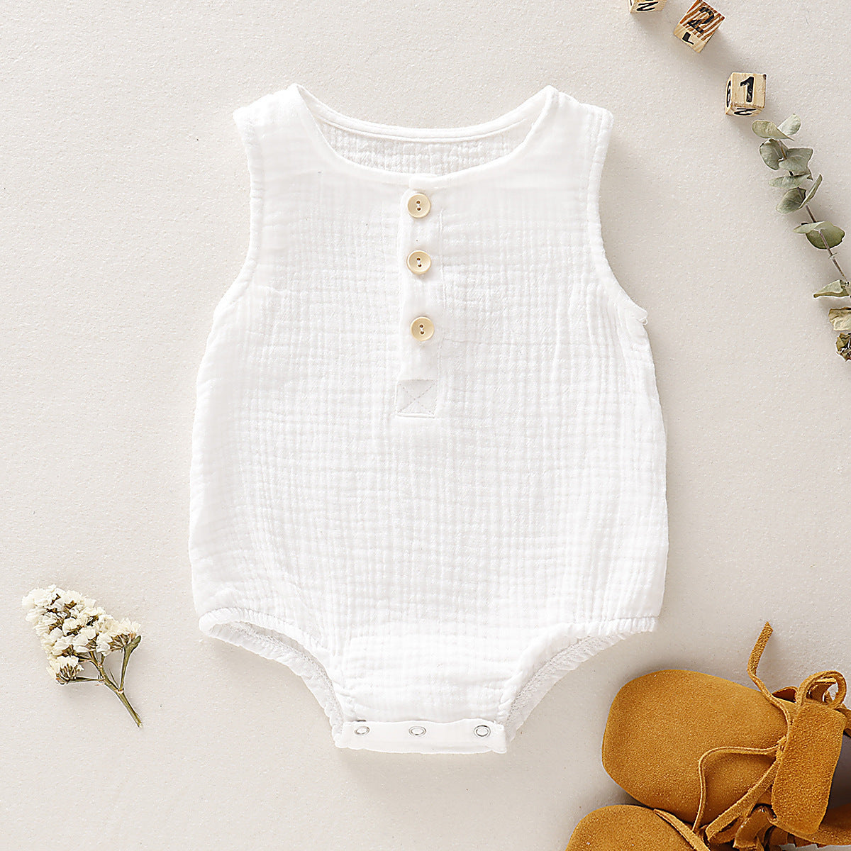 Baby solid color cotton romper