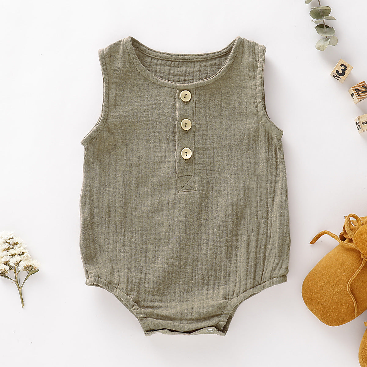 Baby solid color cotton romper