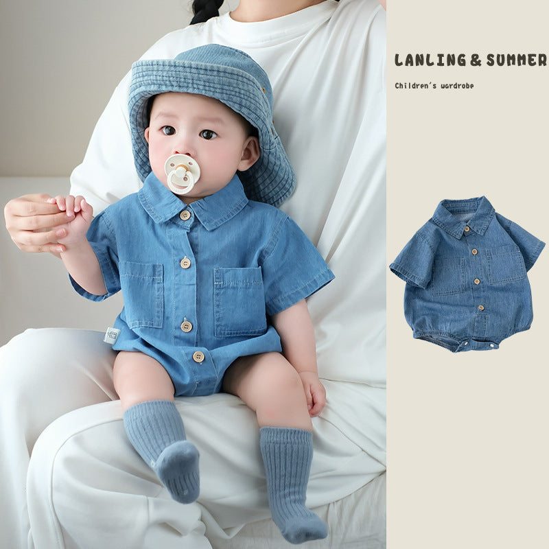 Baby Thin Lapels Denim Jumpsuit