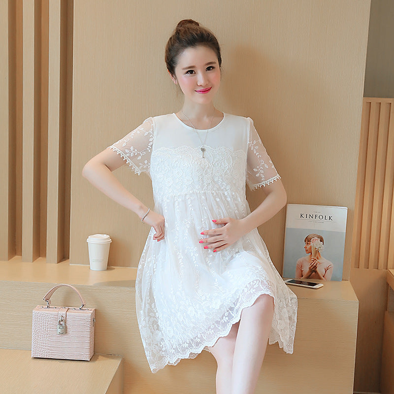 Summer new maternity dress Korean shirt lace