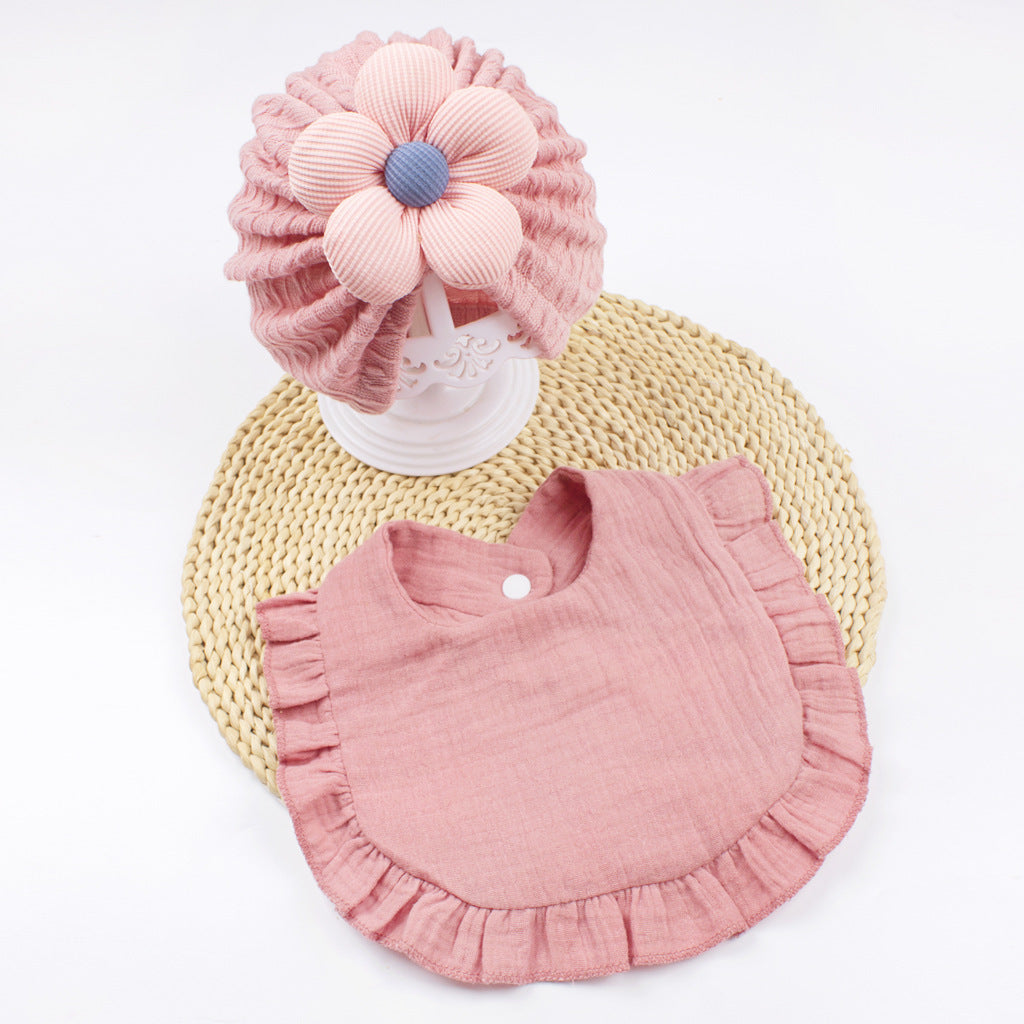 Newborn Baby Hat & Bib Set - Muslin Drool Bibs