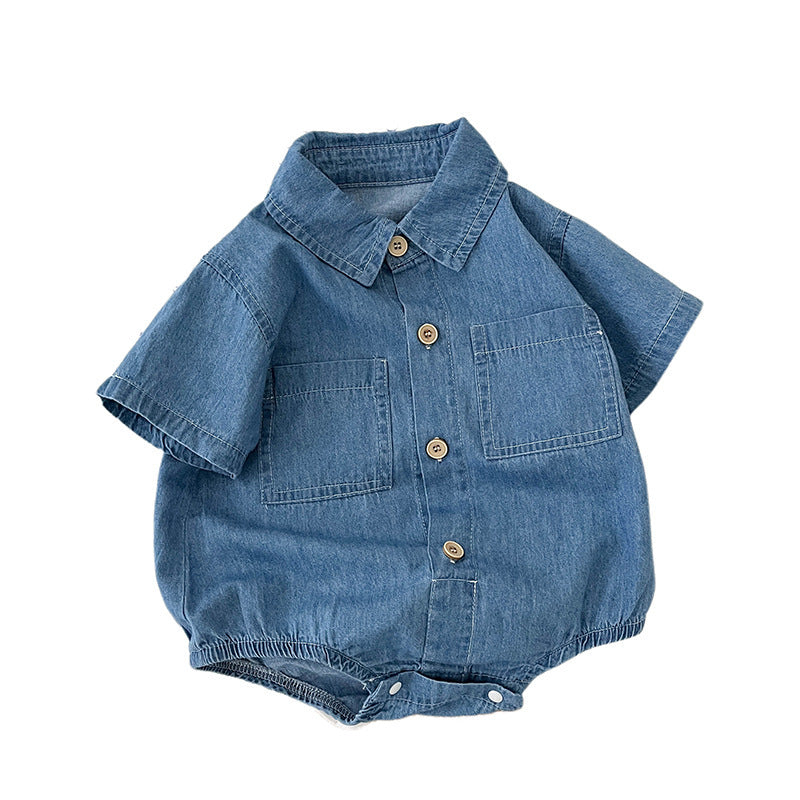Baby Thin Lapels Denim Jumpsuit