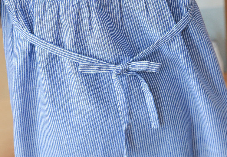 Maternity Dress Stand-up Collar Striped